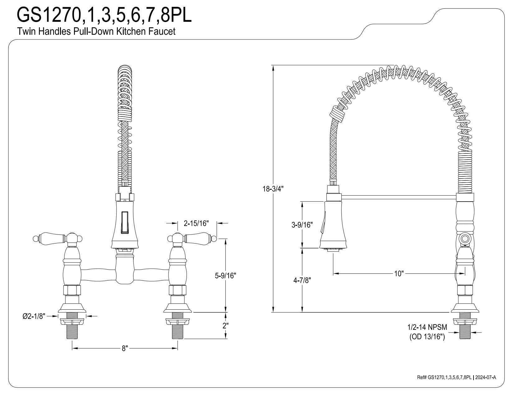 Kingston Brass GS1273PL Heritage Two-Handle Deck-Mount Pull-Down Sprayer Kitchen Faucet, Antique Brass