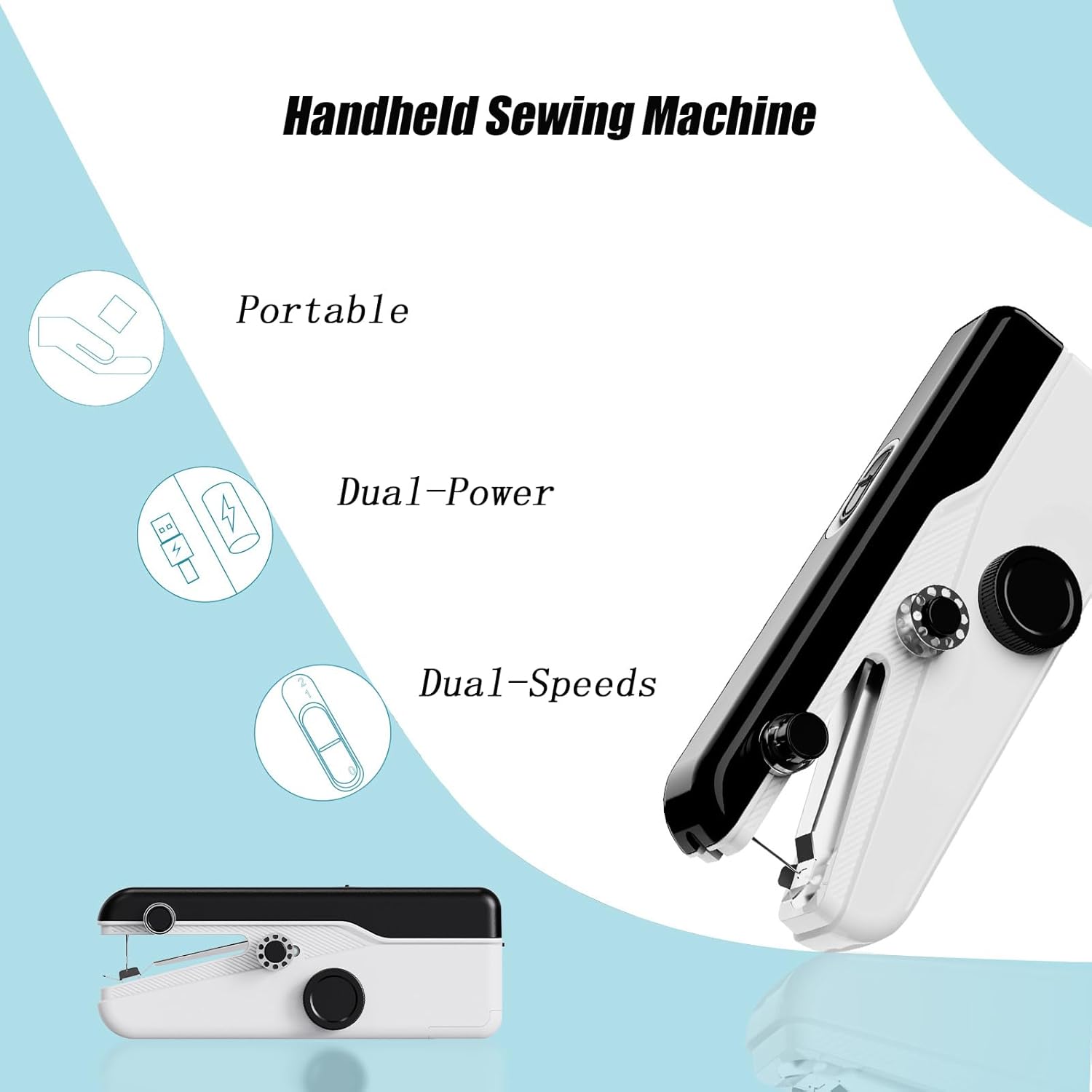 Handheld Sewing Machine, Heavy Duty Mini Sewing Machine 2-Speed 2 Power Modes Quick Sewing Kit Hand Sewing Machines Stitching for Beginners Adult, Portable Sewing Machine Suitable for DIY/Home/Travel