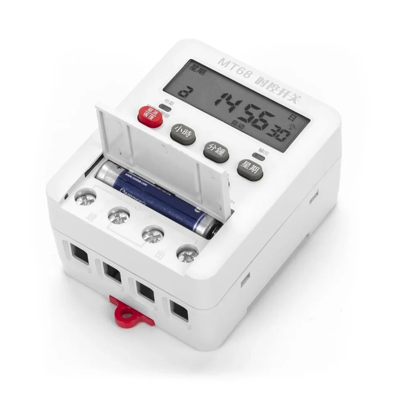 Temporizador Digital MT68 de 30 A, 100-240 V CA, Programador de relé programable con batería Recargable integrada y riel DIN.
