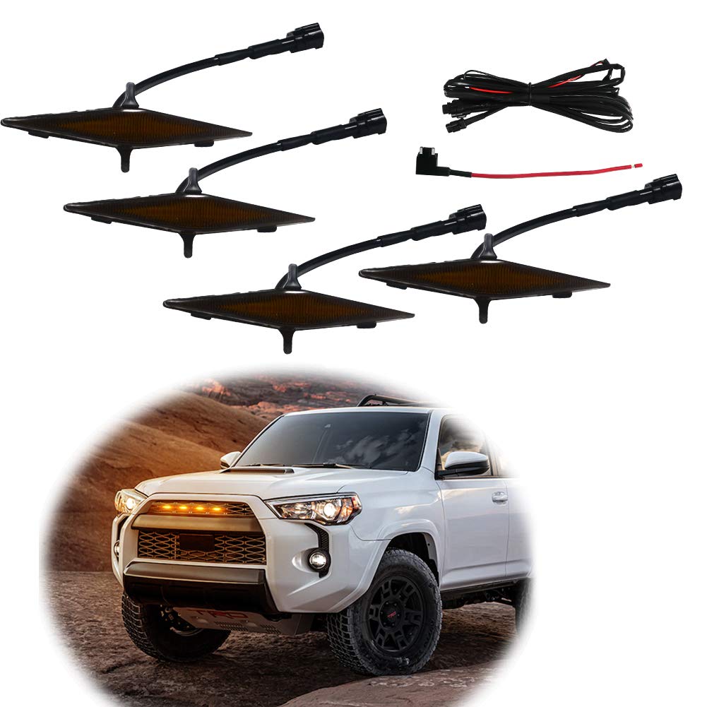 GTINTHEBOX 4 Pcs Led Grille Amber Light for 2014-2019 Toyota 4Runner TRD Pro Grille SR5 TRD off-road Limited TRO Pro - Smoked Shell