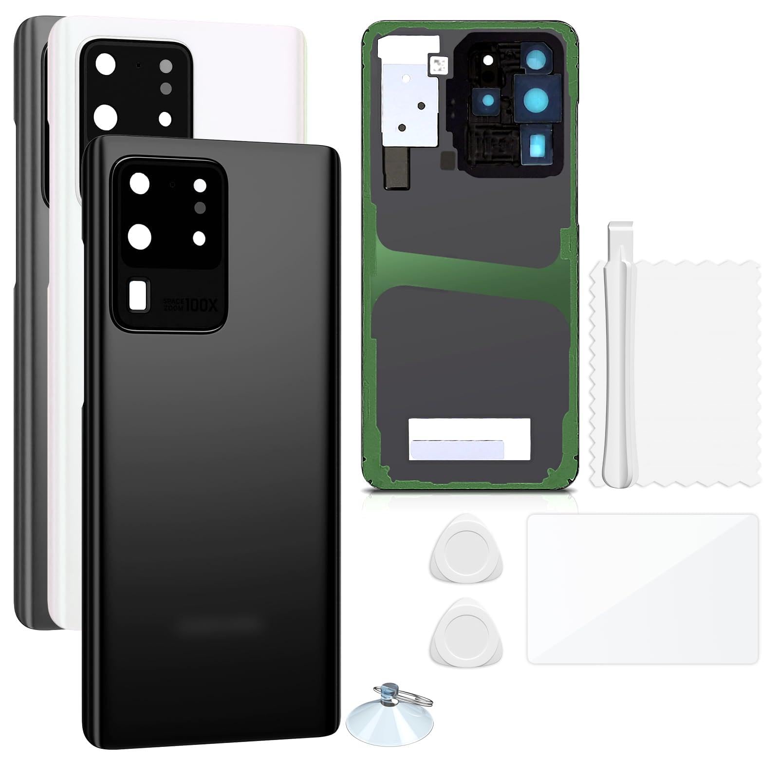 Vetro Posteriore per Samsung Galaxy S20 Ultra G988, Nero | Qualità originale scocca vetro posteriore copribatteria back cover cover posteriore back glass con lente fotocamera kit.