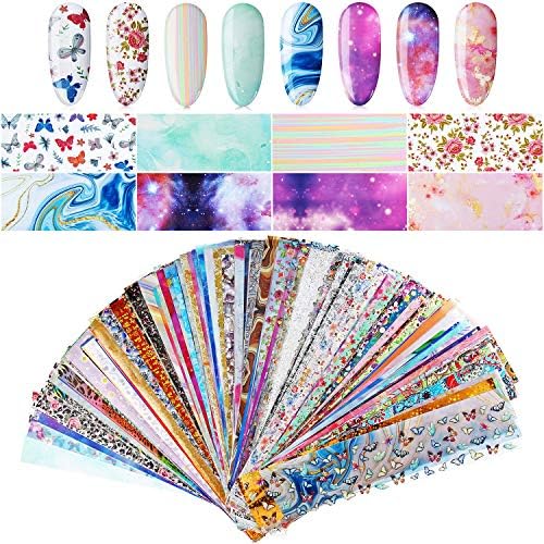 300 Sheets Nail Art Foil Transfer Sticker Set Laser Flower Nail Polish Foil Adhesive Decals for Women Girls DIY Nail Art Decoration (Classic Styles)