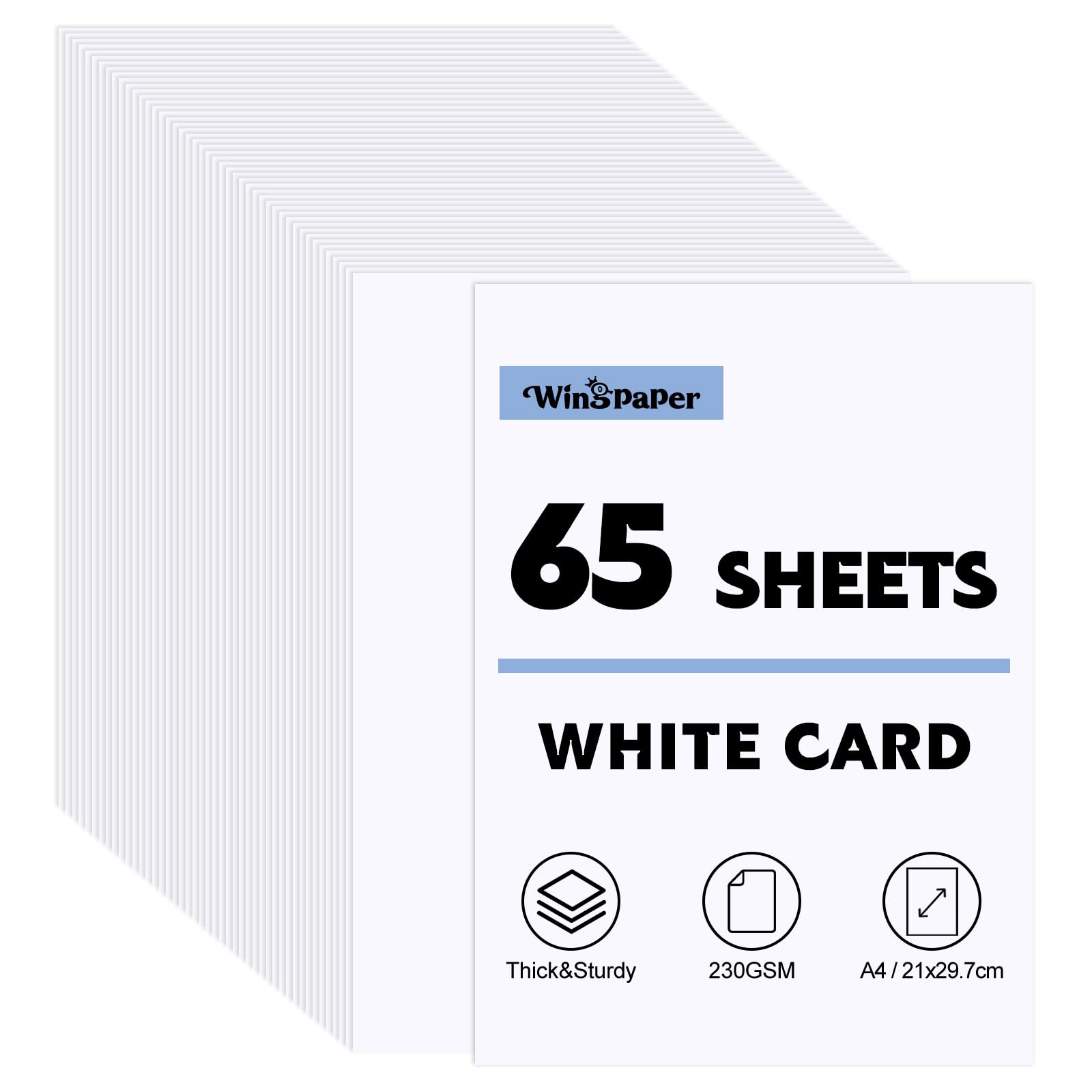 Wingpaper 65 Sheets White Card A4, 230GSM Cardstock - Smooth Thick White Paper for Greeting Cards and Invitations, Business Cards, Crafts, Home School or Office Use and Writing