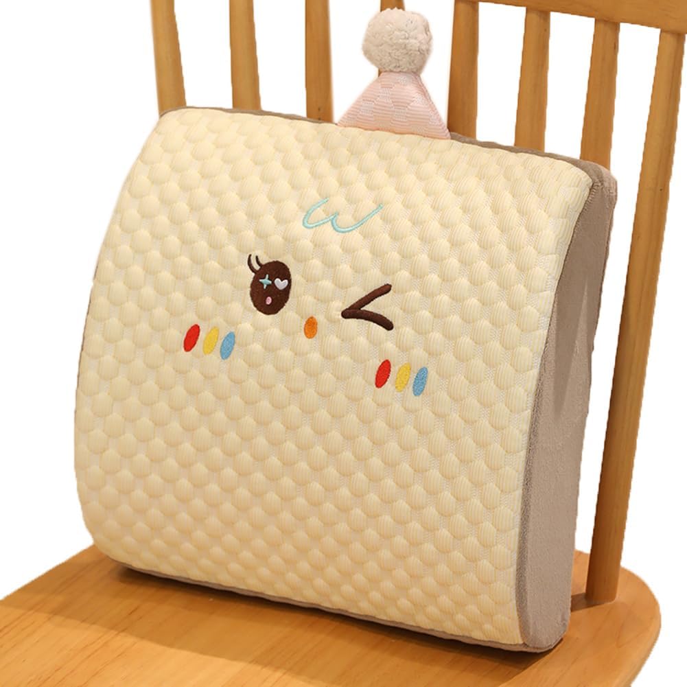Tingting's Dream Cute Lumbar Support Pillow Memory Foam Office Chair Lumbar Back Cushion Ice Silk Gaming Chair Car Waist Pillow (Yellow, 30×33×11CM/11.8"×12.99"×4.33")