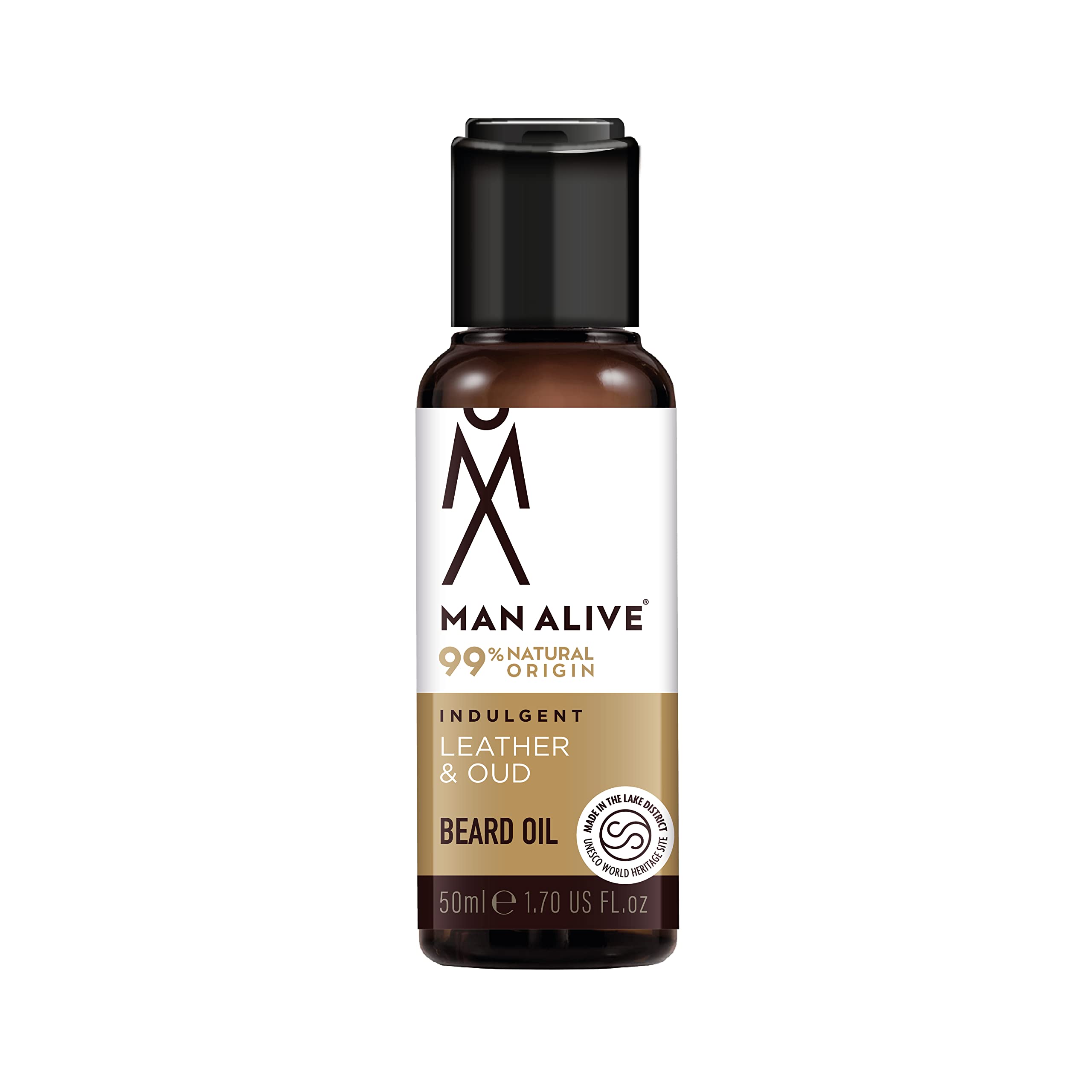 Beard Oil for men by Man Alive 99% Natural skincare 50ml with Oatmeal, Argan Oil, Jojoba Oil & Almond Oil, gifts for men softens facial hair mens gifts birthday gifts for him (Leather & Oud)