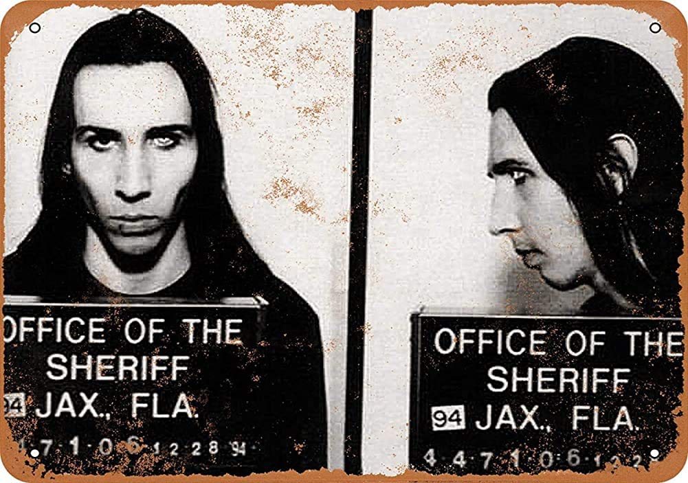 Biopracess Metalpostera36771 1994 Marilyn Manson Mug Shot Vintage Metal Sign 8X12 Inches