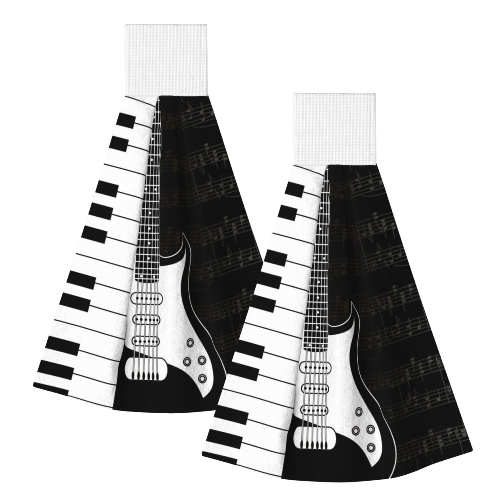 DOPKLNA Guitar And Stave Notes, 2 Pcs Hanging Coral Fiber Hand Towels for Bathroom, Absorbent Kitchen Towels