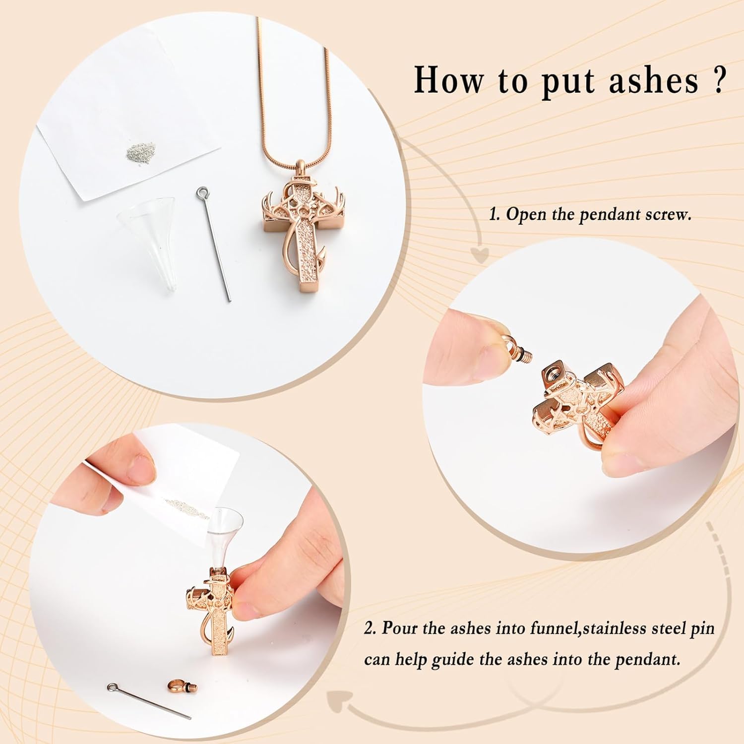 shajwo Cross Urn Necklace for Human Ashes for Women Men Fish Hook Antler Deer Cremation Jewelry Memorial Ashes Keepsake Pendant - Image 3