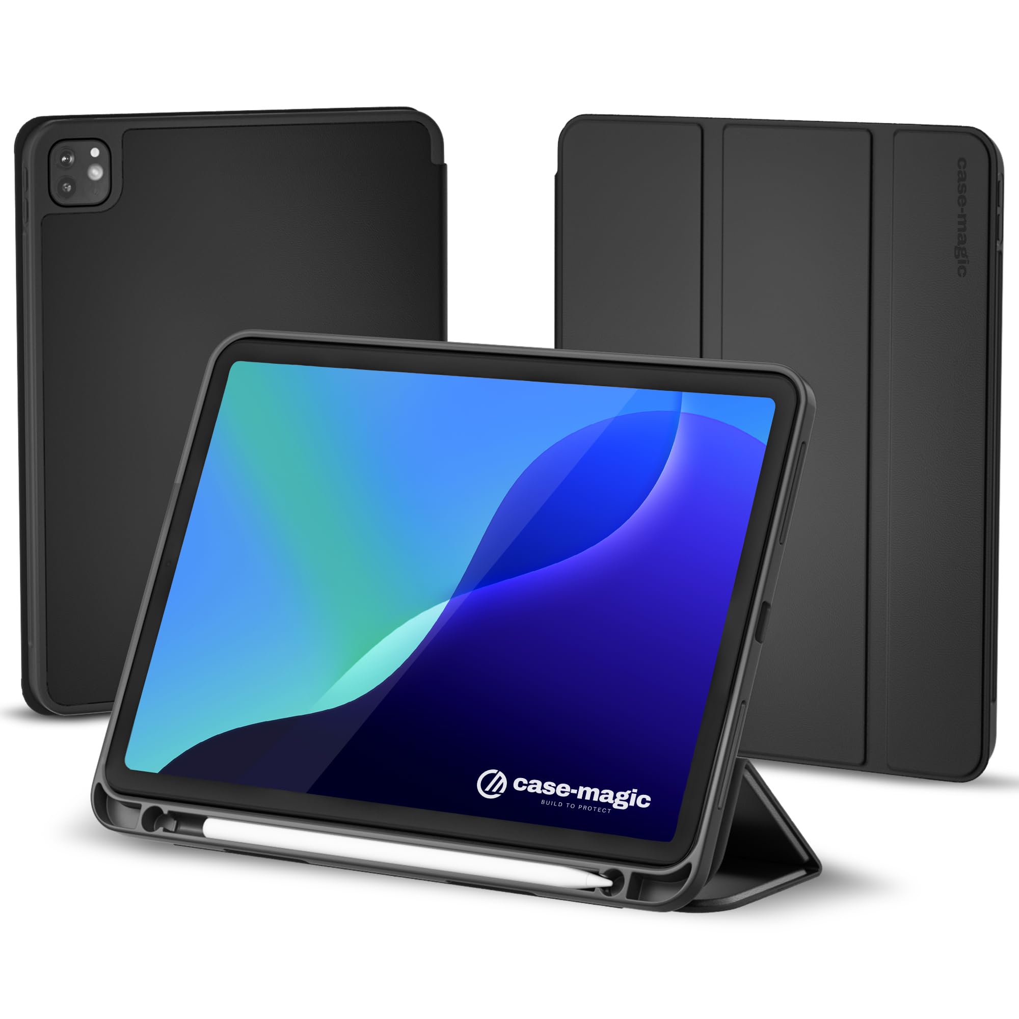 Smart Folio Case Cover for iPad Pro 11 inch (2022/2021/2020, 4th/3rd/2nd Gen) Auto Sleep/Wake Magnetic Closure, Trifold Stand, Pencil Holder| Slim Lightweight PU Exterior, TPU Back (Black)