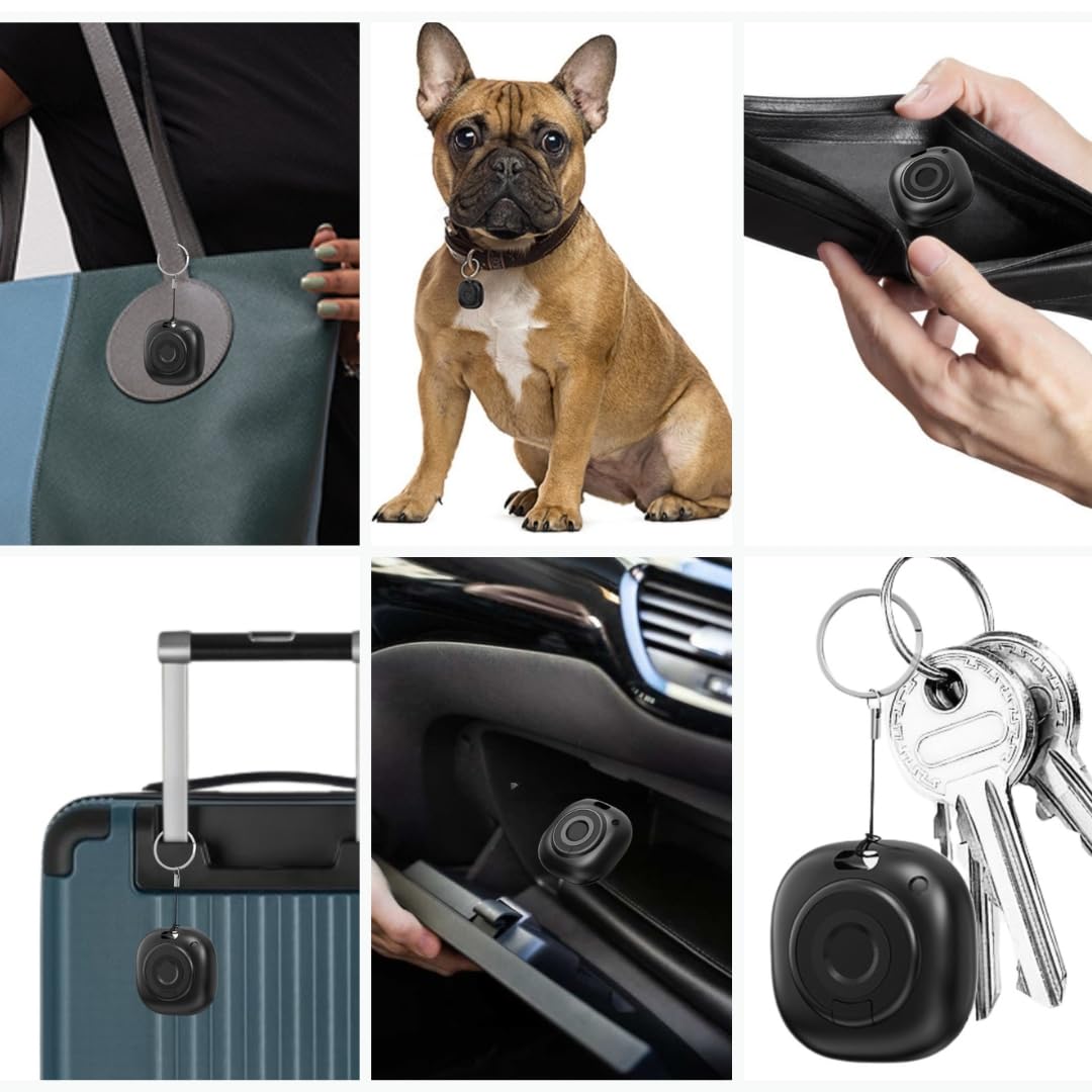 Air Tag, Bluetooth GPS tracker voiture, localisateur d'objets, chiens, clés, chats, sacs, valises, batterie remplaçable, (compatible uniquement iOS, App Où) (Lot de 4 pièces, noir)