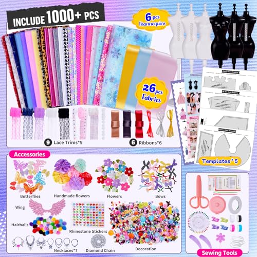 1000+ Piezas - Kit de Diseño de Moda para Niñas con 6 Maniquíes, Kit de Manualidades, Juguetes de Aprendizaje, Kit de Costura para Niños, Regalo de Cumpleaños Niñas Adolescentes 6 7 8 9 10 11 12+ Años - imagen 3