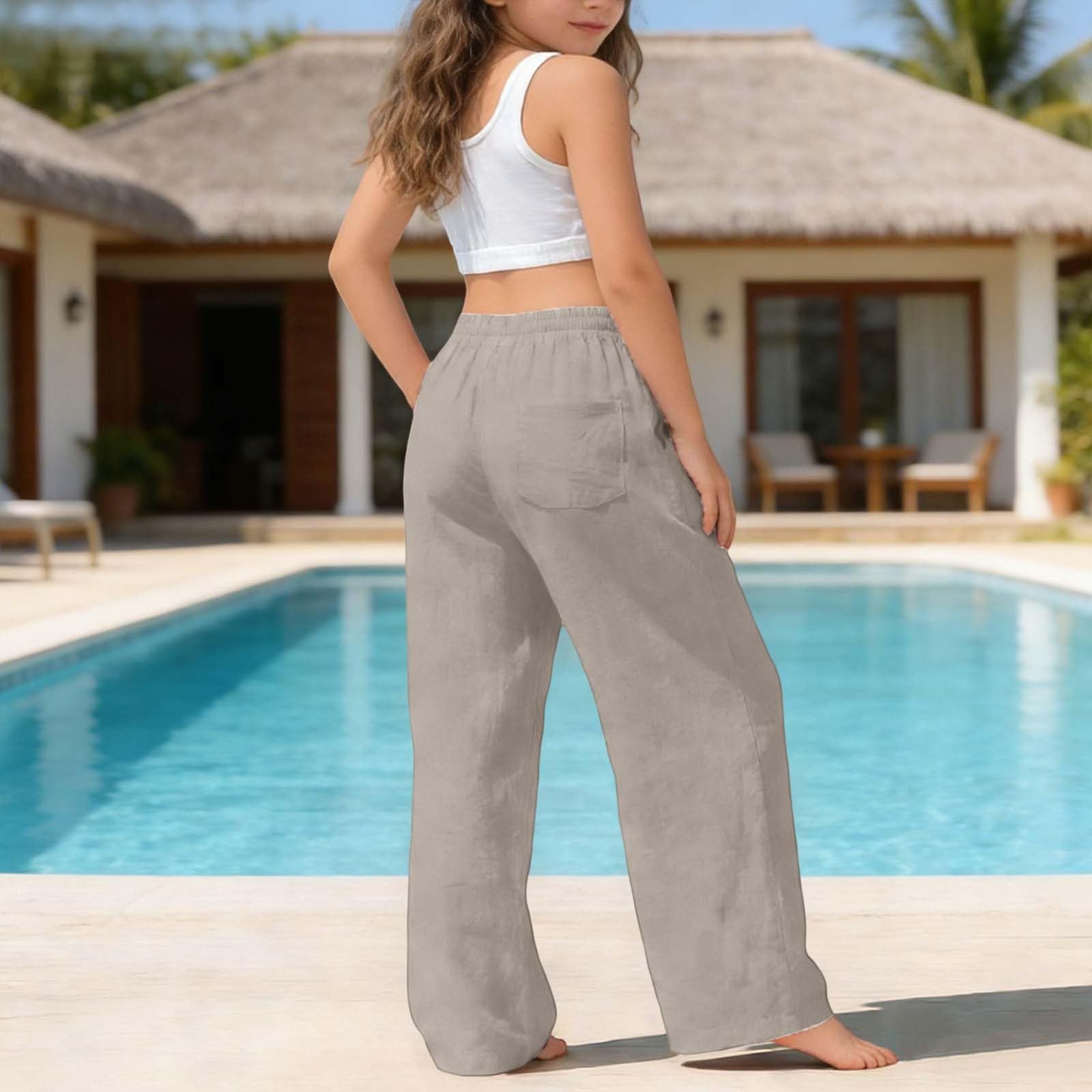 Pantalon Fille Enfant Large Coton Taille Haute Élastique Cargo Sport Décontracté Chic Pantalon Fluide Jogging 2-14 Ans A135