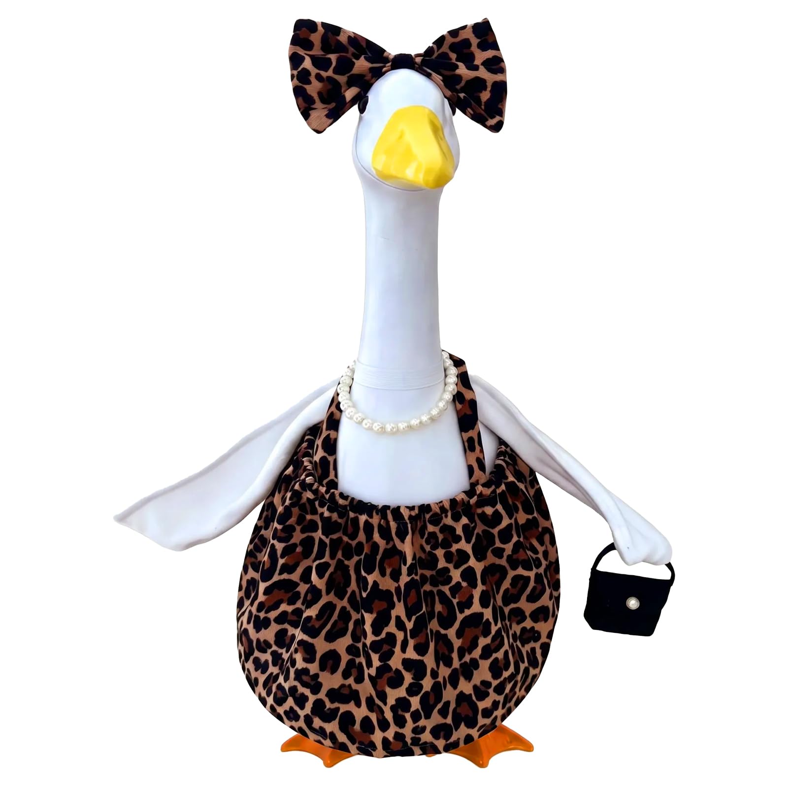 NZWBSHSSP 23 Inch Lawn Goose Outfits Set -Lady Porch Goose Clothes with Headpiece, Cute Outdoor Garden Statue Costume Decor(Leopard)