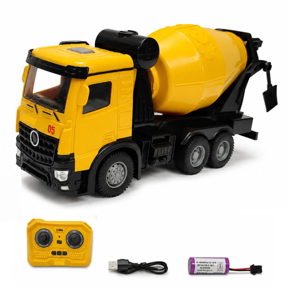 Remote Control Cement Mixer Truck for Kids 4+ Years, 2.4GHz Rechargeable RC Construction Vehicle with LED Lights, Rotating Mixing Drum, Battery Operated Toy-image-8