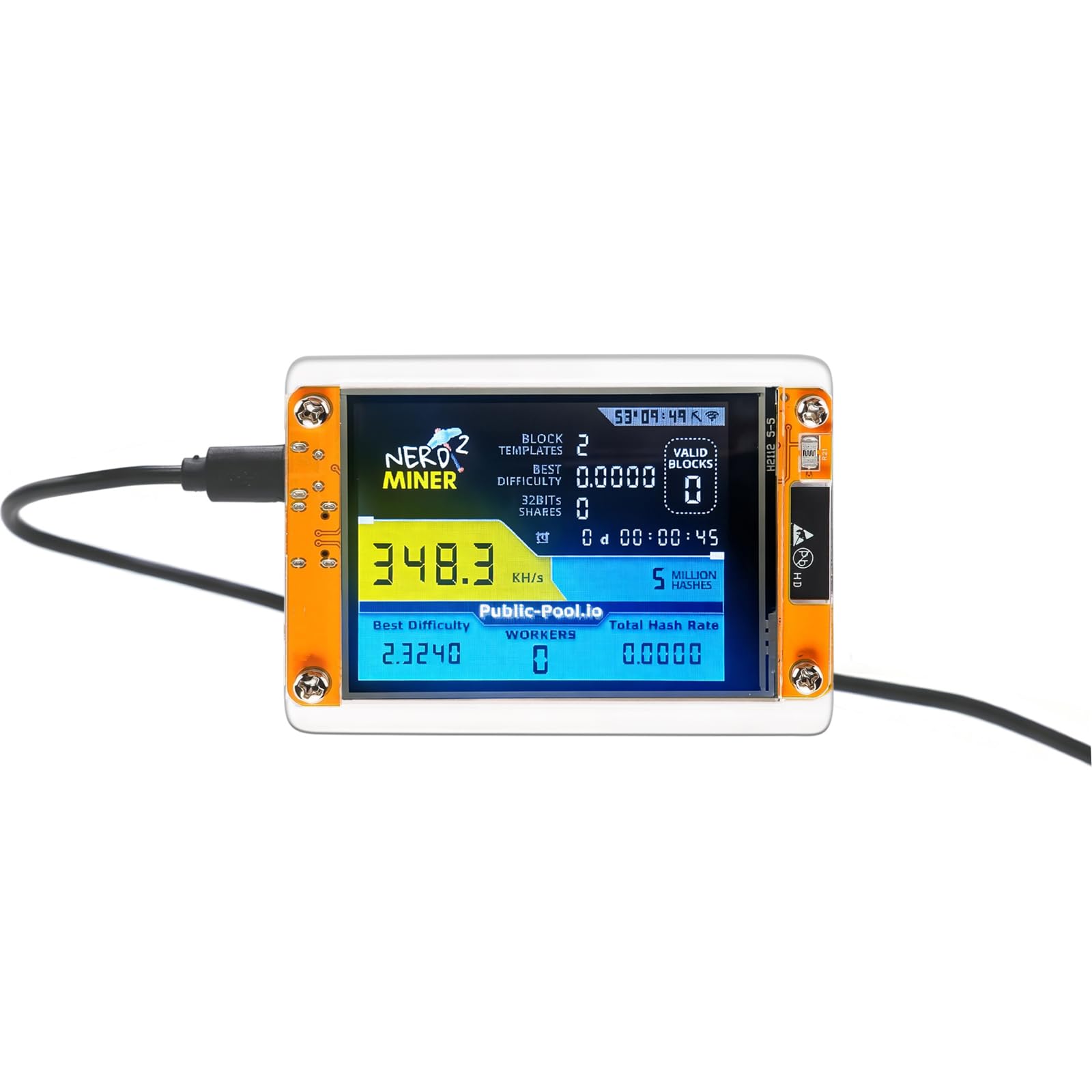 KRISVI Nerd Miner,One Shot Solo Miner with Mini 2.8in Smart Display,Hashrate Up to 350KH/s,Quiet and Easy to Set up,Fit for Demonstration, and Entertainment & Education,As a Gift