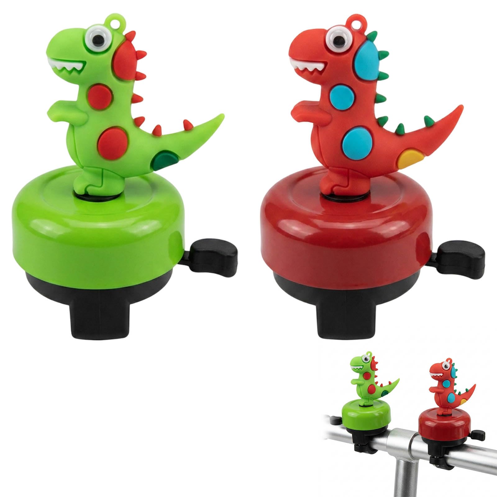 2Pcs Bike Bell Kids, Micro Scooter Bell, Cute 3D Dinosaur Kids Bike Bell, Loud & Clear Sound of Bicycle Bells, for Tricycle, Scooter, Balance Bike Handlebar