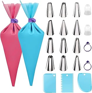 TEQIFU Piping Bags and Tips Set - Cake decorating kit - 2 Pack 12IN Reusable Food Grade Icing Bags12 Frosting Tips for Bak...