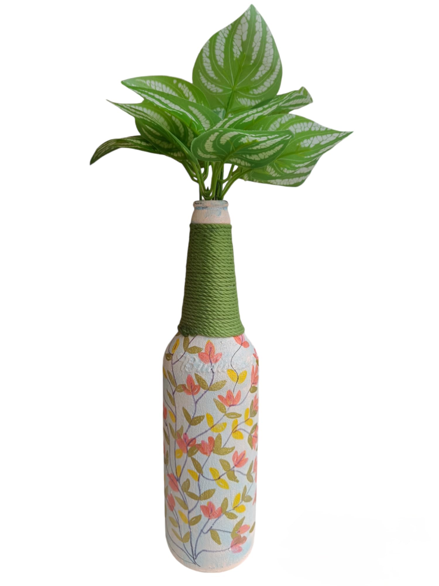 Decorative Floral Bottle with Leaves Design Art