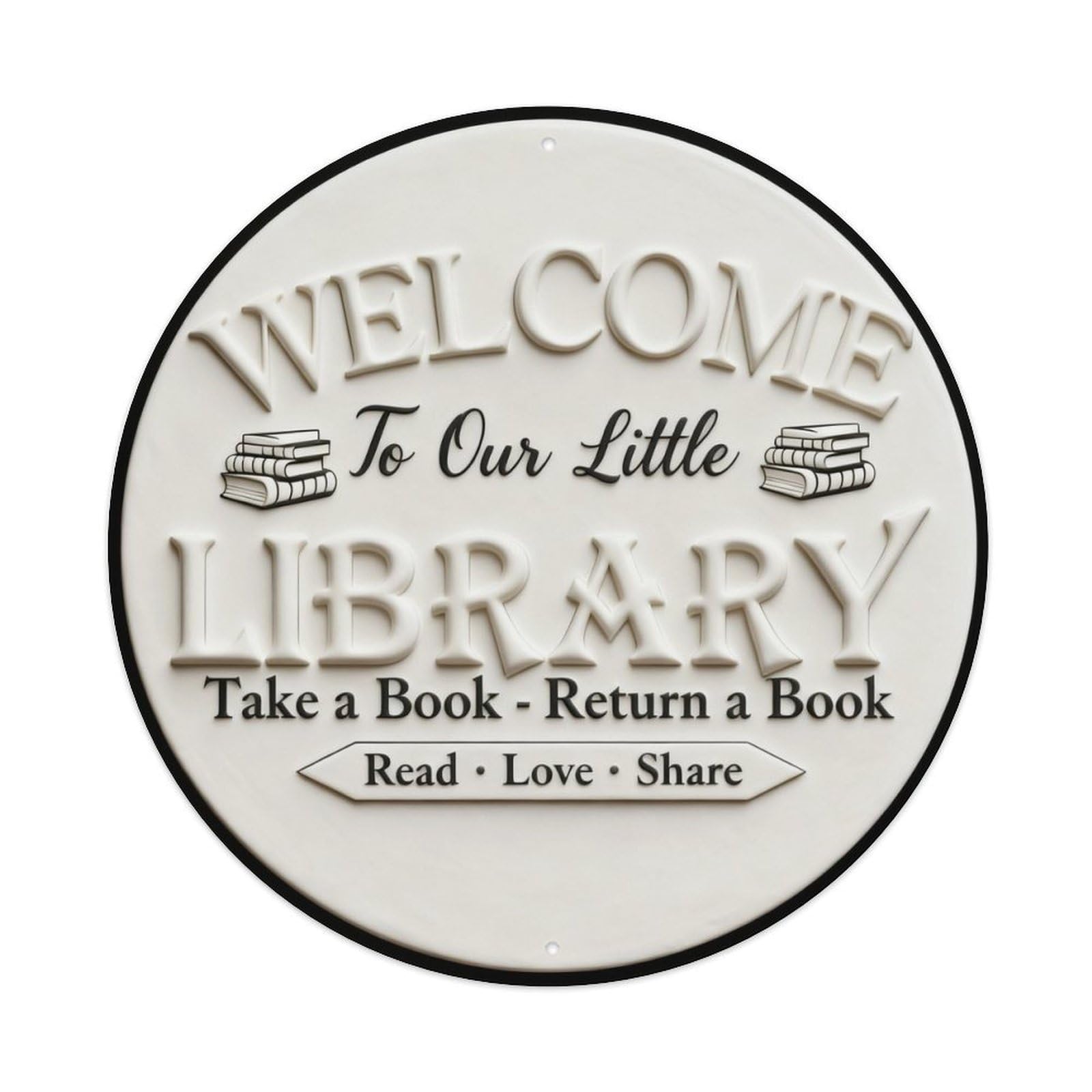 Welcome To Our Little Library Round Metal Tin Sign Vintage Wall Decor, Bar Garage Cafe Kitchen Home Wall Art Poster 8x8inches