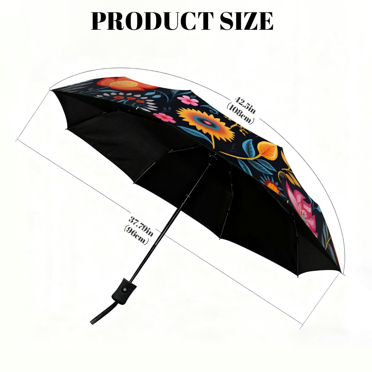 Ombrello pieghevole etnico colorato con motivo floreale ombrello da viaggio compatto antivento impermeabile con protezione UV rivestimento nero leggero 8 coste portatile per pioggia sole