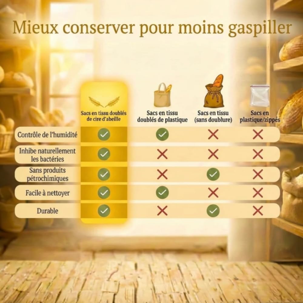 miebio sacs à pain en cire d'abeille, conservation fraîcheur, réutilisables pour cuisine, camping