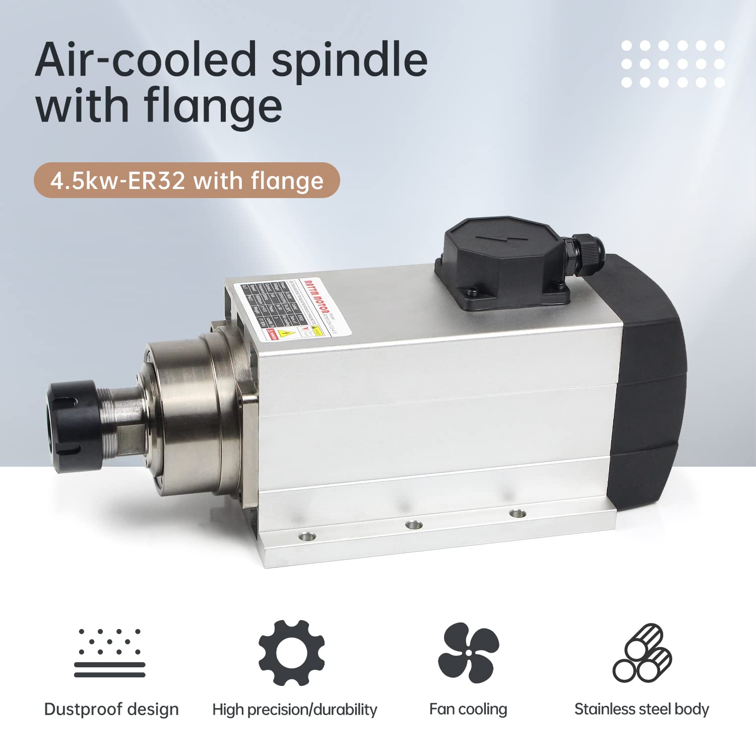 CNCTOPBAOS 4.5KW Air Cooled Spindle Motor,CNC Spindle Square Flange High Speed 18000rpm ER32 4 Bearings 220V 300Hz 14A for CNC Router Milling Machine Engrave Wood,PCB,PVC,Stone or Aluminum etc