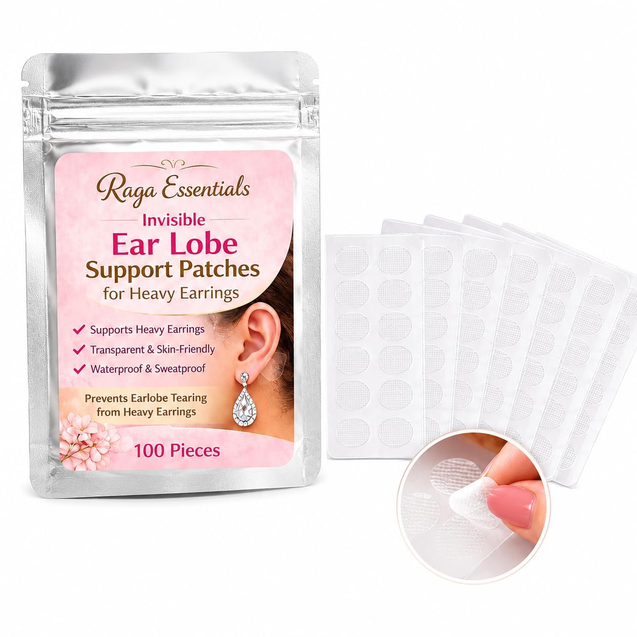 Invisible Ear Lobe Support Stickers for Heavy Earrings – Transparent Ear Lift Patches for Women & Girls, Anti-Sagging Earlobe Tape, Pain-Free & Waterproof (PACK OF 100)-image-44