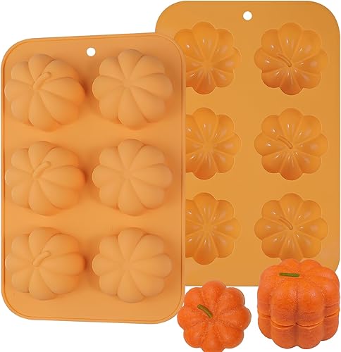 Webake Molde de pastel de calabaza de silicona 3D para cupcakes de calabaza para hornear postre mousse bandeja para Halloween Acción de Gracias (2