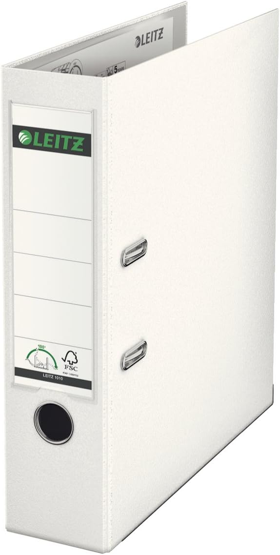 Leitz Lever Arch File, White, Plastic, A4, 8 cm spine, 10100001