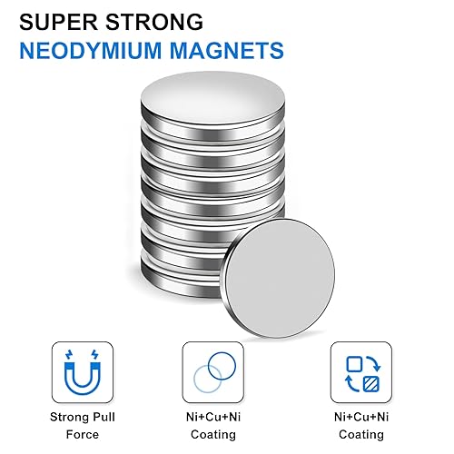 Miniatura 4 de TRYMAG Paquete de 8 imanes de neodimio, imanes redondos fuertes de tierras raras con respaldo adhesivo, imanes de disco de neodimio pequeños
