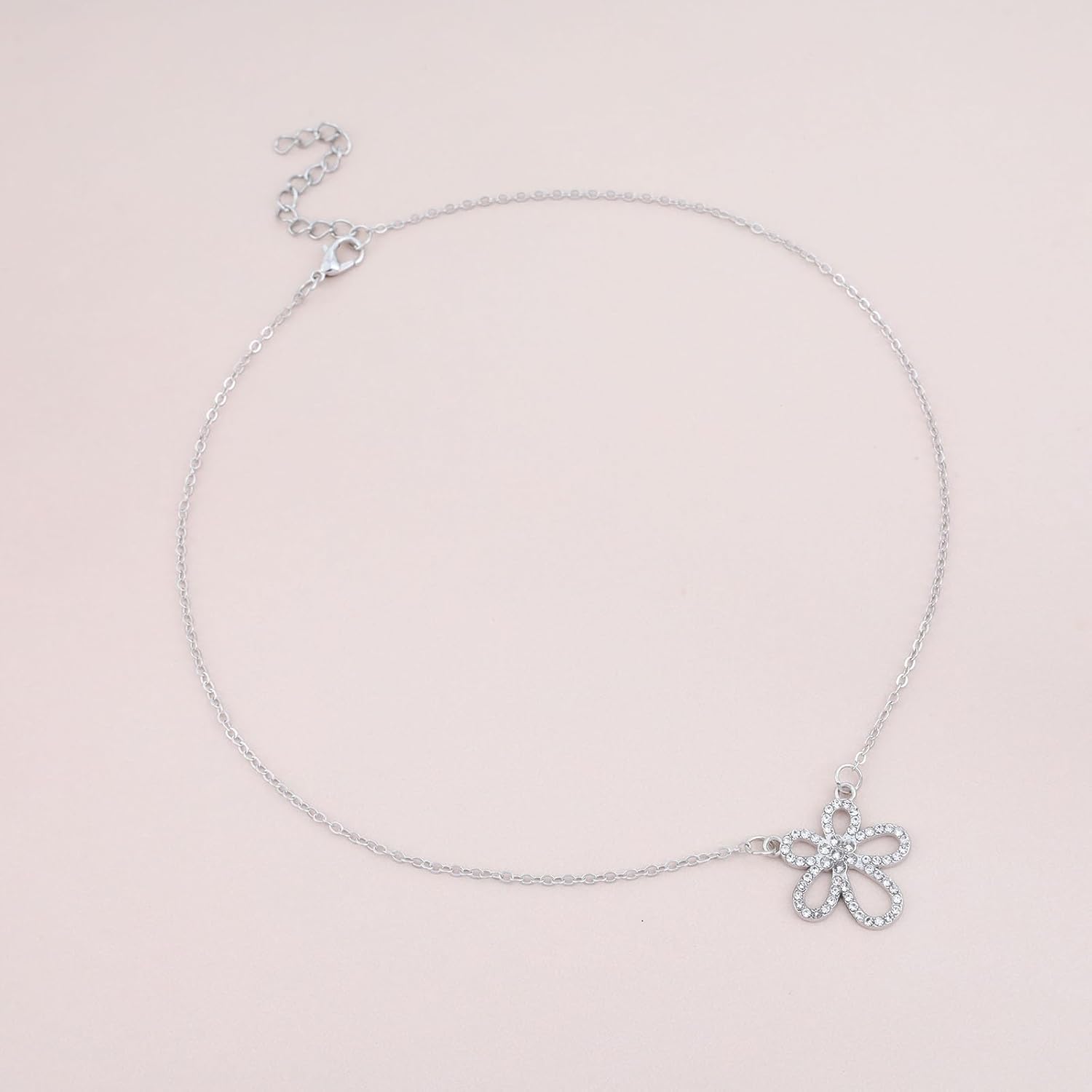 Bohemian Crystal Flower Pendant Necklace Hollow Flower Choker Necklace Silver Cz Paved Flower Necklace Rhinestone Flower Chain Necklace Jewelry for Women - Image 4