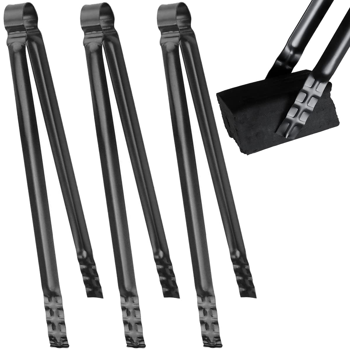 Pince à Charbon,Forreen 3 Pièces Pince Barbecue Longue Métal Professionnel Multifonctionnelles Pinces à Briquettes avec Poignée Anti-Brûlure pour Barbecue Plein Air Cheminée,Noir