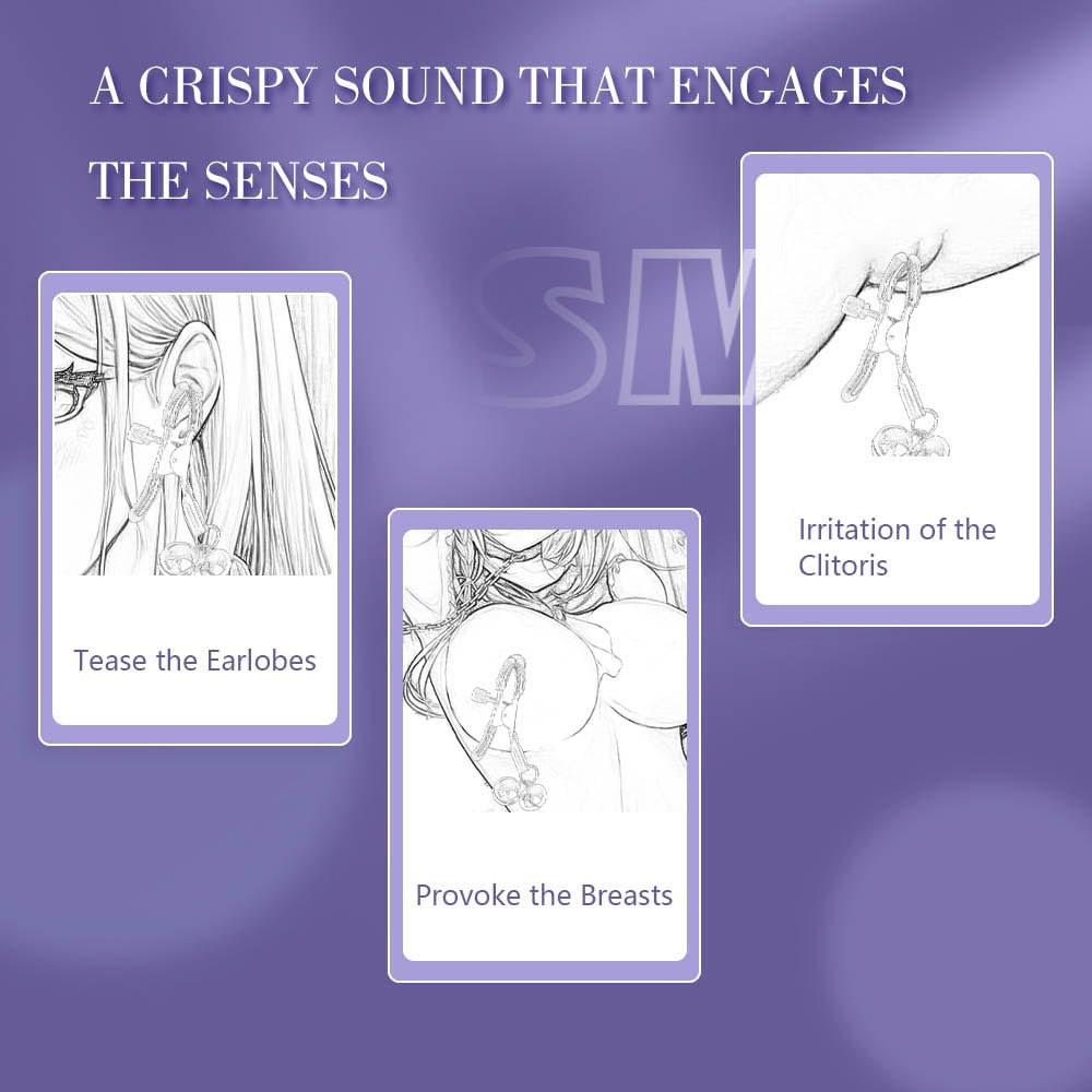 2Pcs Nipple Clamps BDSM Nipple Toys, Adjustable Metal Nipple Clips, Non-Piercing Nipple Rings Stainless Steel Clamp with Purple Bells, Breast Flirting Stimulation Adult Sex Toy for Women Couples