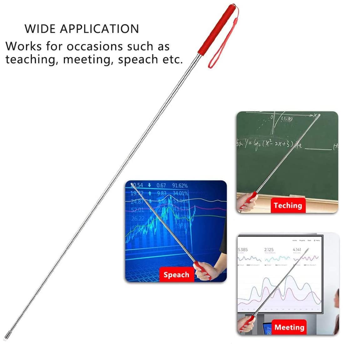 Bacchetta Telescopica Per Insegnanti - Estensibile Da 21.5 A 100 Cm - Acciaio Inox - Per Lavagne E Presentazioni - Foto 14