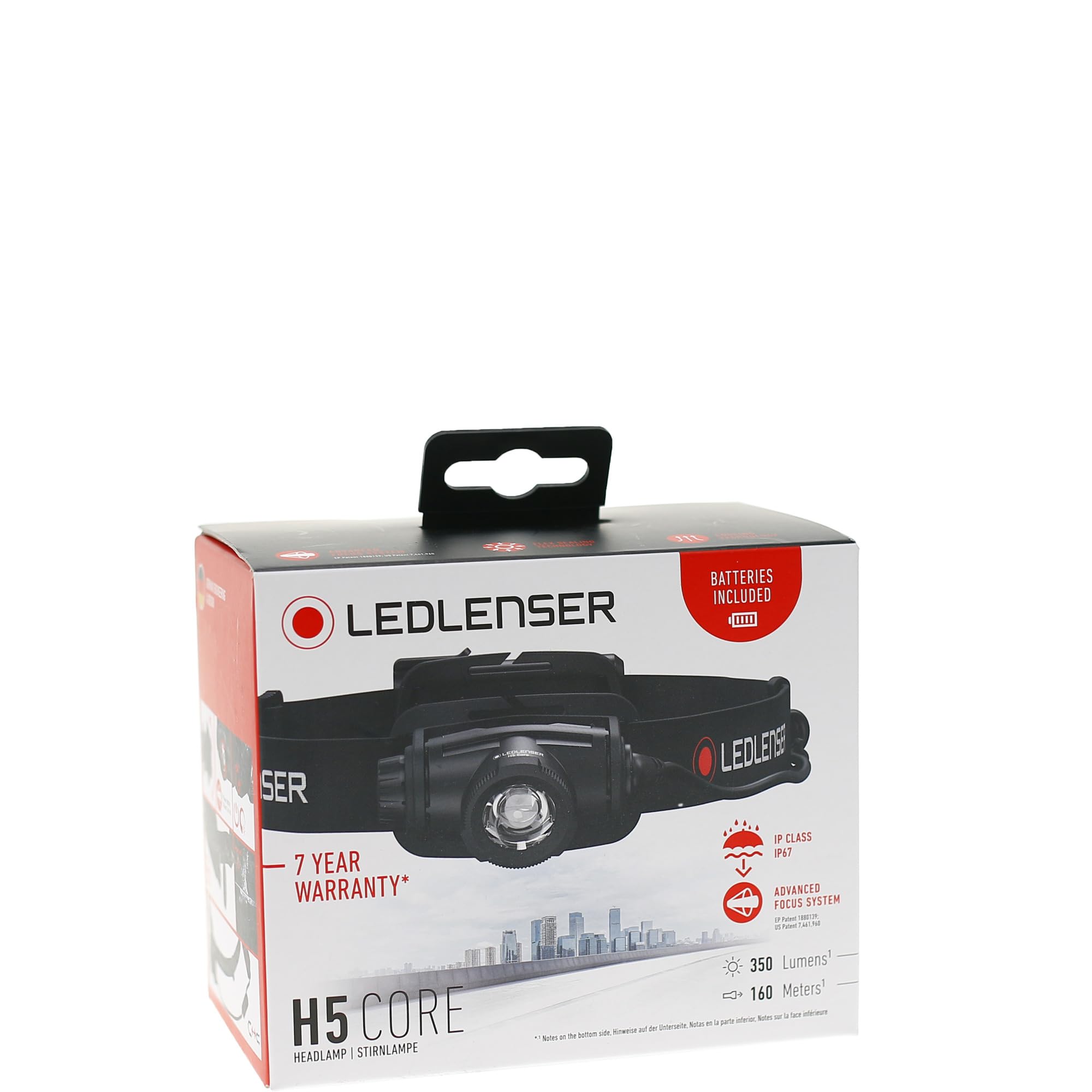 Ledlenser H5 Core Stirnlampe LED, 350 Lumen, wasserdicht IP67, fokussierbar, schwenkbar, stufenlos dimmbar, 2xAA batteriebetrieben, Leuchtweite 160m, inkl. Batterien, Headlamp