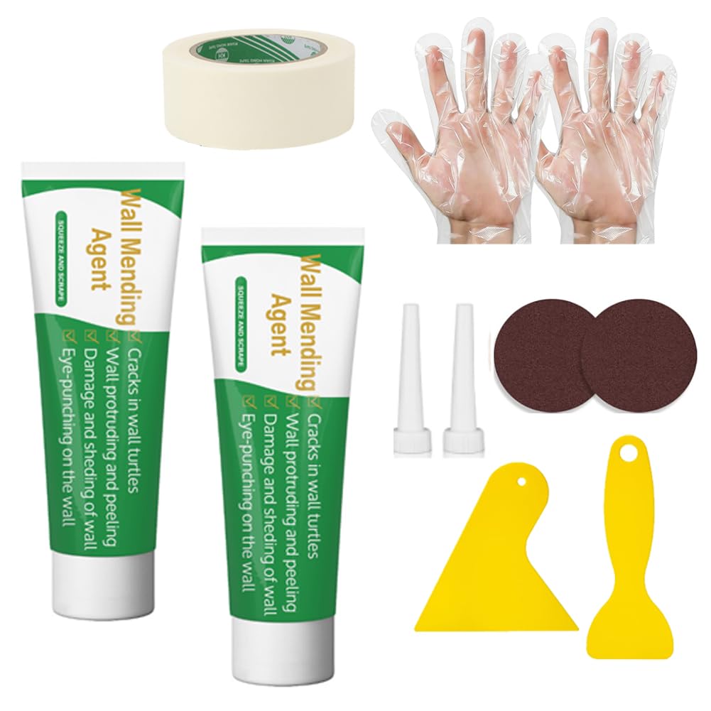 11 Pack Drywall Repair Kit 2 Pack Wall Mending Agent Wall Spackle with Scraper Sandpaper Disposable Gloves Masking