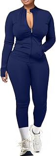 UOUA Workout Set for Women 2 Piece Gym Outfit Athletic Tracksuit | Buttery Soft Yoga Fabric Long Sleeve Zip Up Jacket with 2 Pockets High Waisted Tummy Control Leggings