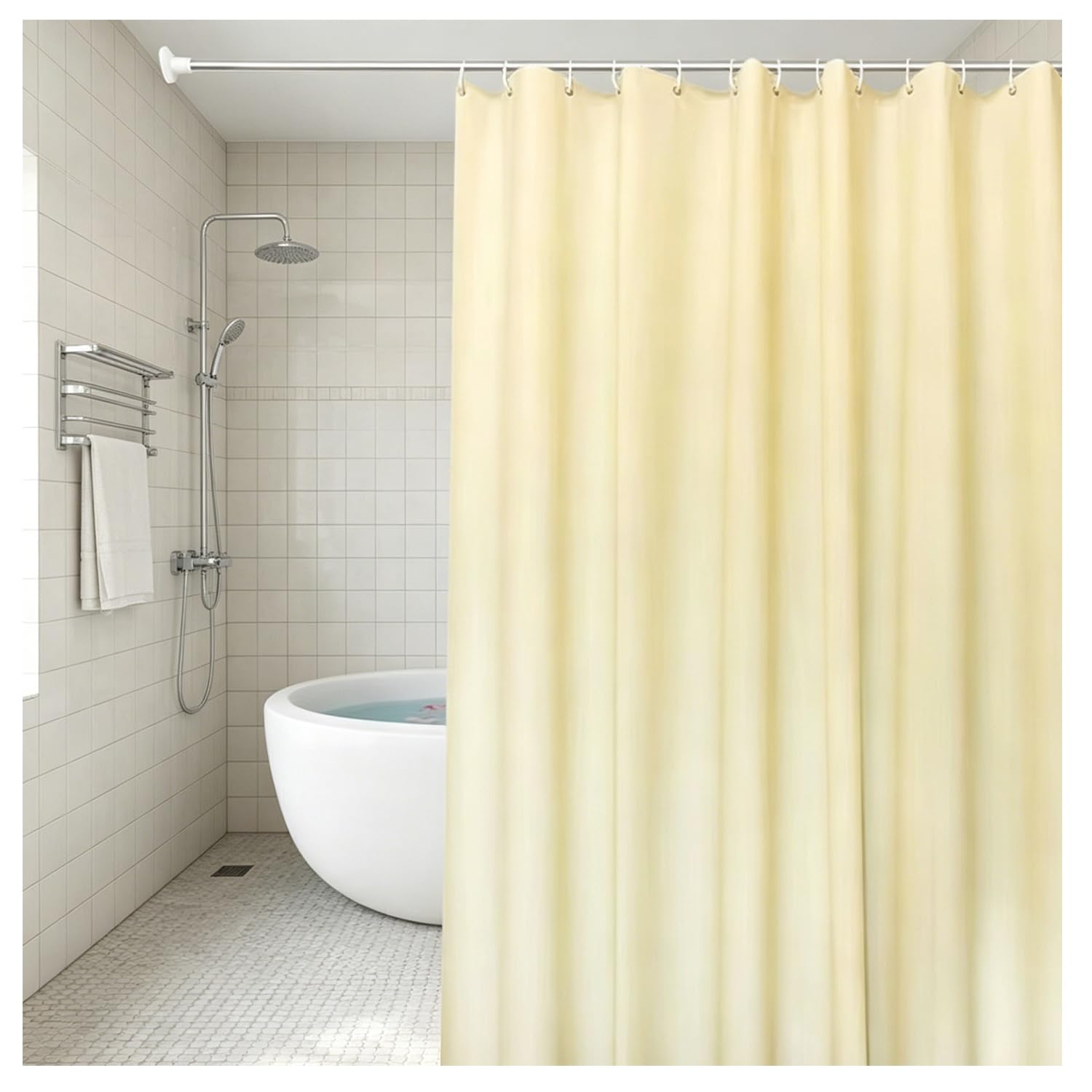 HNBFKD Cream-colored Shower Curtain for Bathroom - Water Repellent, Mildew Resistant Washable, with 12 Plastic Hooks, Ultra-Thin, Feather Light, Wet Rooms, Shower, Bath, Plain 90x210cm/(WxH)