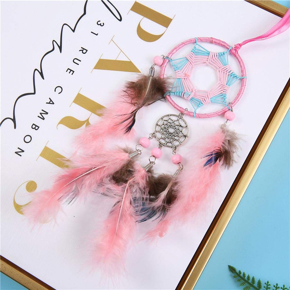 Rails Attrape Reves Lumineux Rose Dreamcatcher Attrape Reve Fait à la Main Kit Capteur de Reves pour La Décoration De La Chambre À Coucher Décorations De Mariage Boho Chic Party Nursery Decor,7x20cm