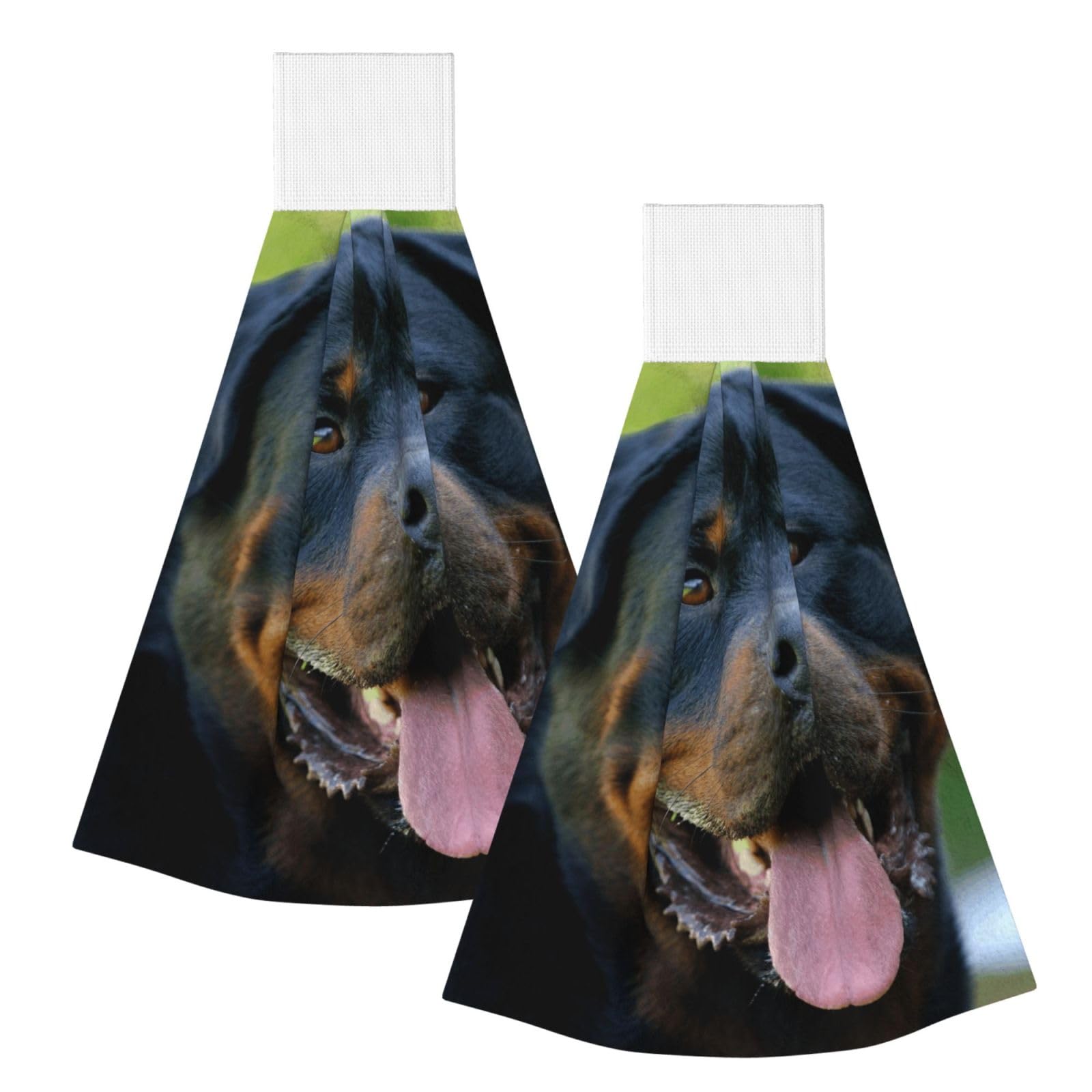 DOPKLNA Rottweiler, 2 Pcs Hanging Coral Fiber Hand Towels for Bathroom, Absorbent Kitchen Towels