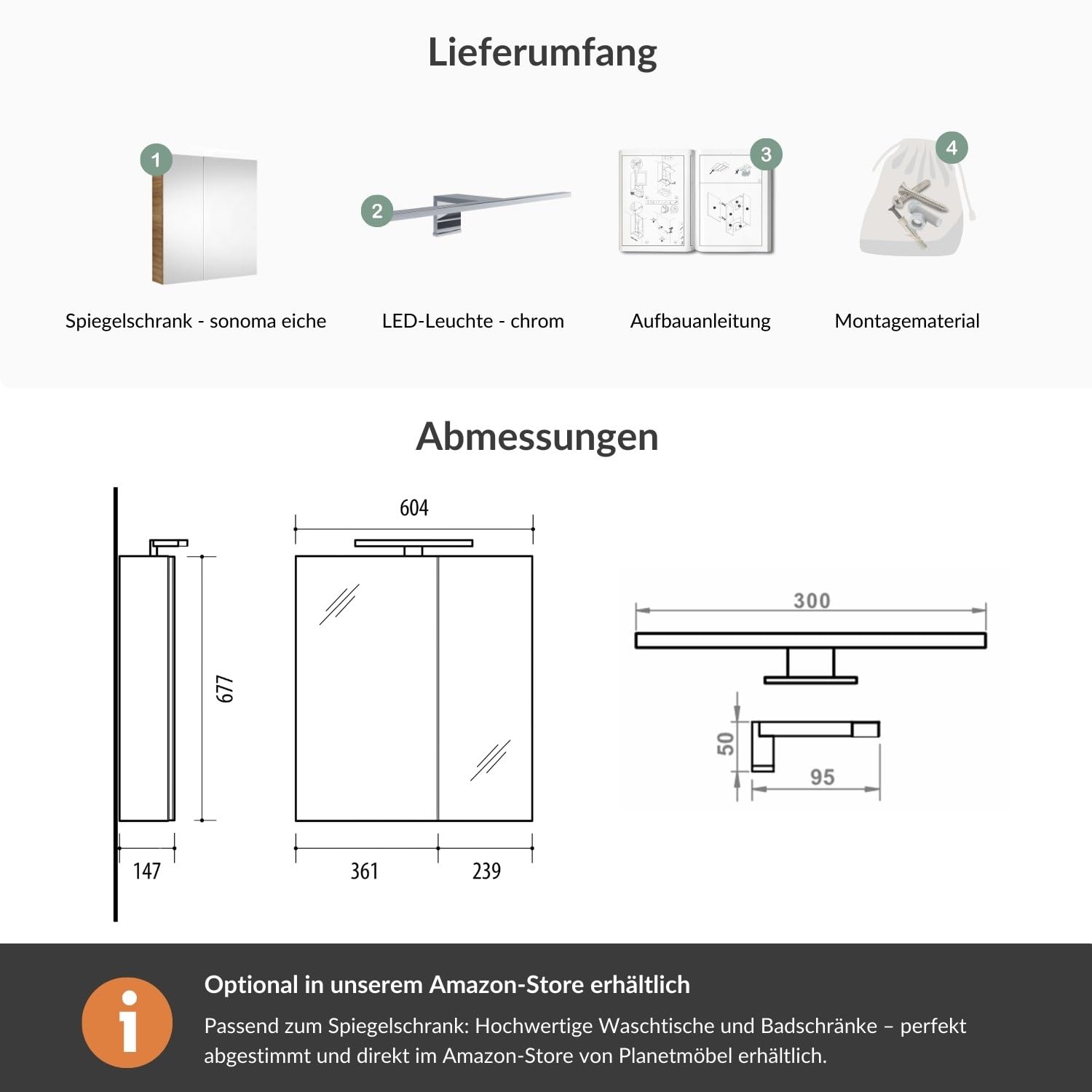Szafka łazienkowa z lustrem i oświetleniem LED 60 cm (dąb sonoma)
