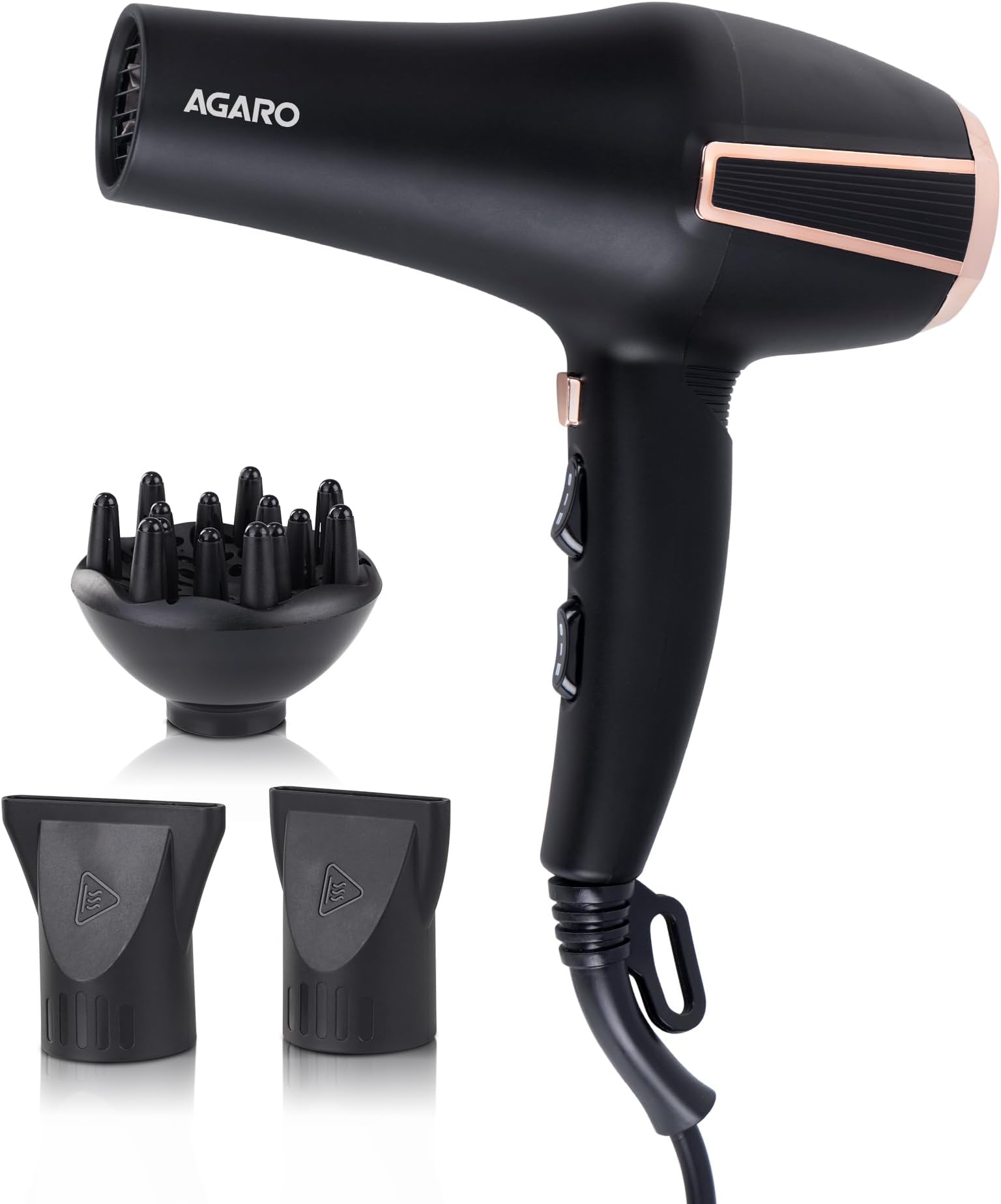 AGARO HD1128 Professional Hair Dryer, 2800 Watts, AC Motor, Concentrator Nozzle, Diffuser, Hot & Cold Air, 2 Speed & 3 Temperature Settings with Cool Shot, For both Men and Women, Black