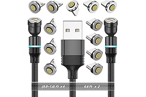 Raosky 540° Rotate Magnetic Charging Cable, 3-in-1 Fast Charger Cable (6-Pack, Grey)