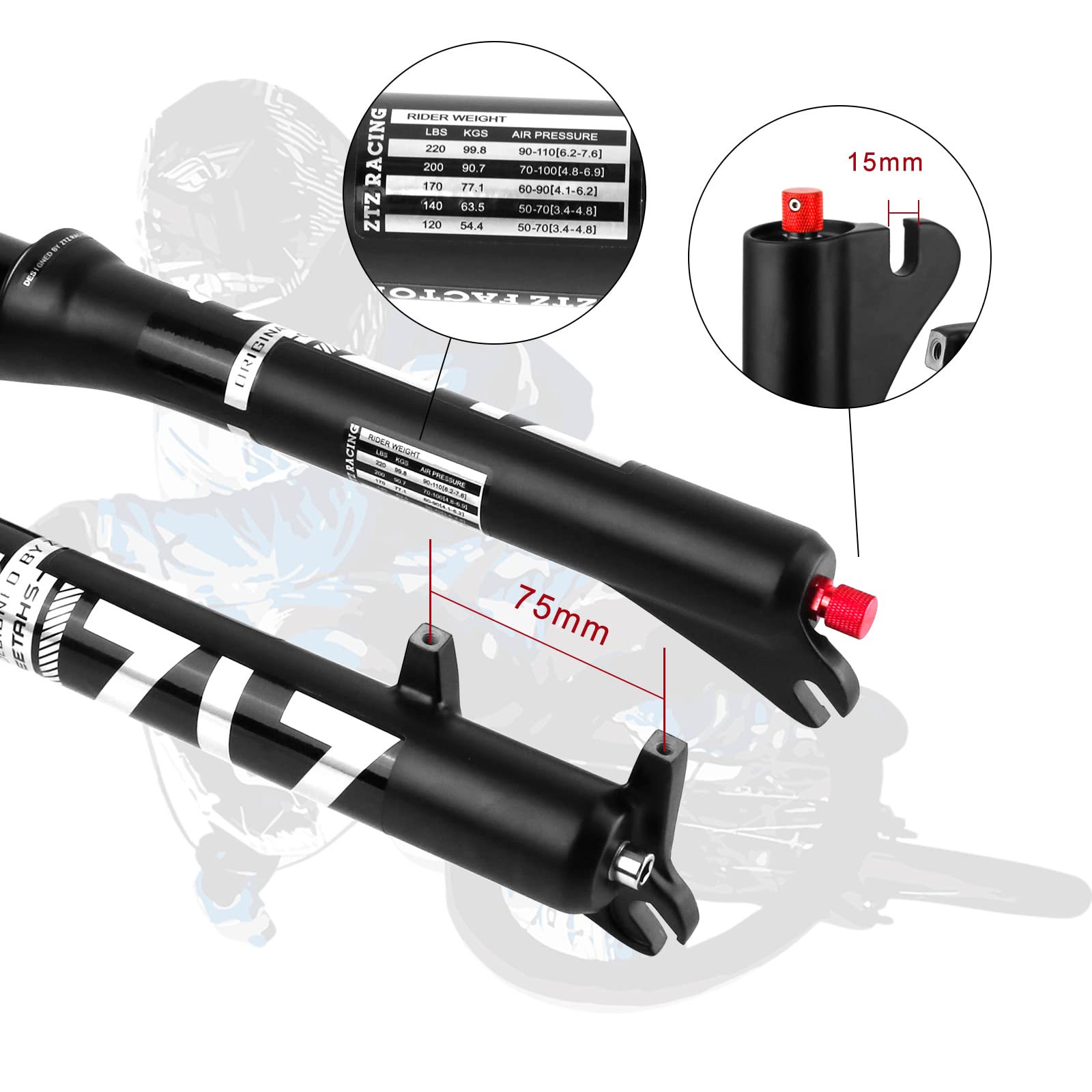 splumzer【EU Stock Bike Suspension Fork 26/27.5/29"per Mountain Bike, DH Air Doppia Spalla in Downhill Ammortizzatore Ammortizzatore Ultralight Bicicletta Ammortizzatore Rebound