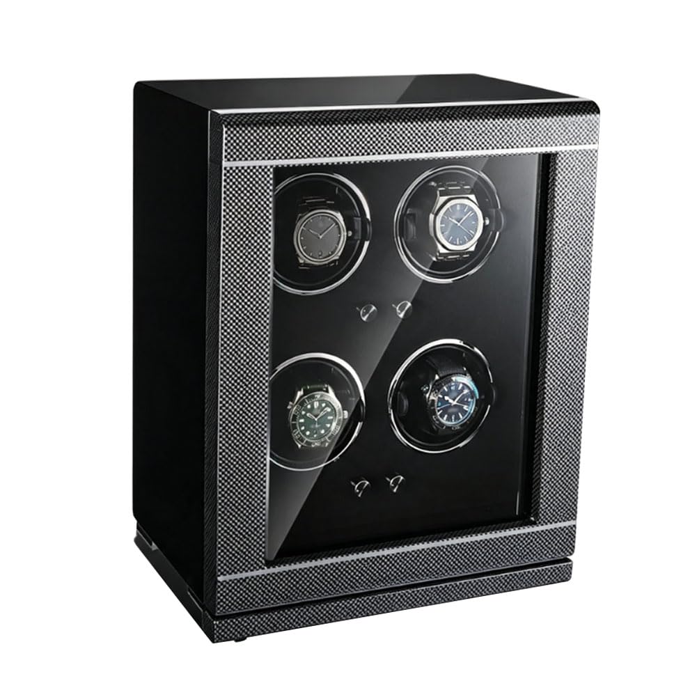 Relojero Automatico, Caja Relojes Automaticos Carbon Fibre Knobstyle | 4 Ranuras Tpd 300–1950 Led 6500 K Iluminación Extremadamente Silencioso Apagado Automático Cuando La Tapa Está Abierta