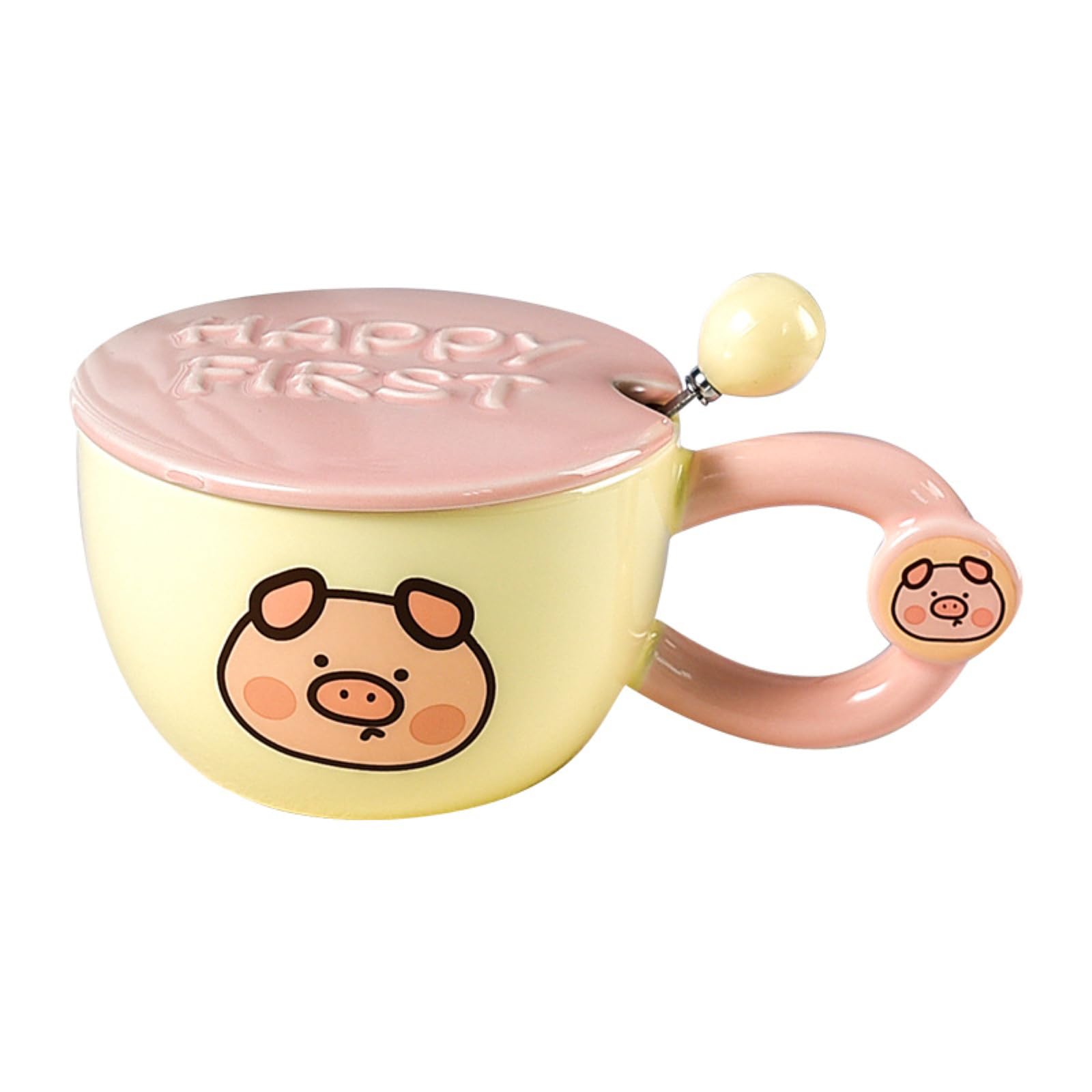 Taza de desayuno de 400 ml con cuchara de boca ancha para parejas, cerdo, 400 ml