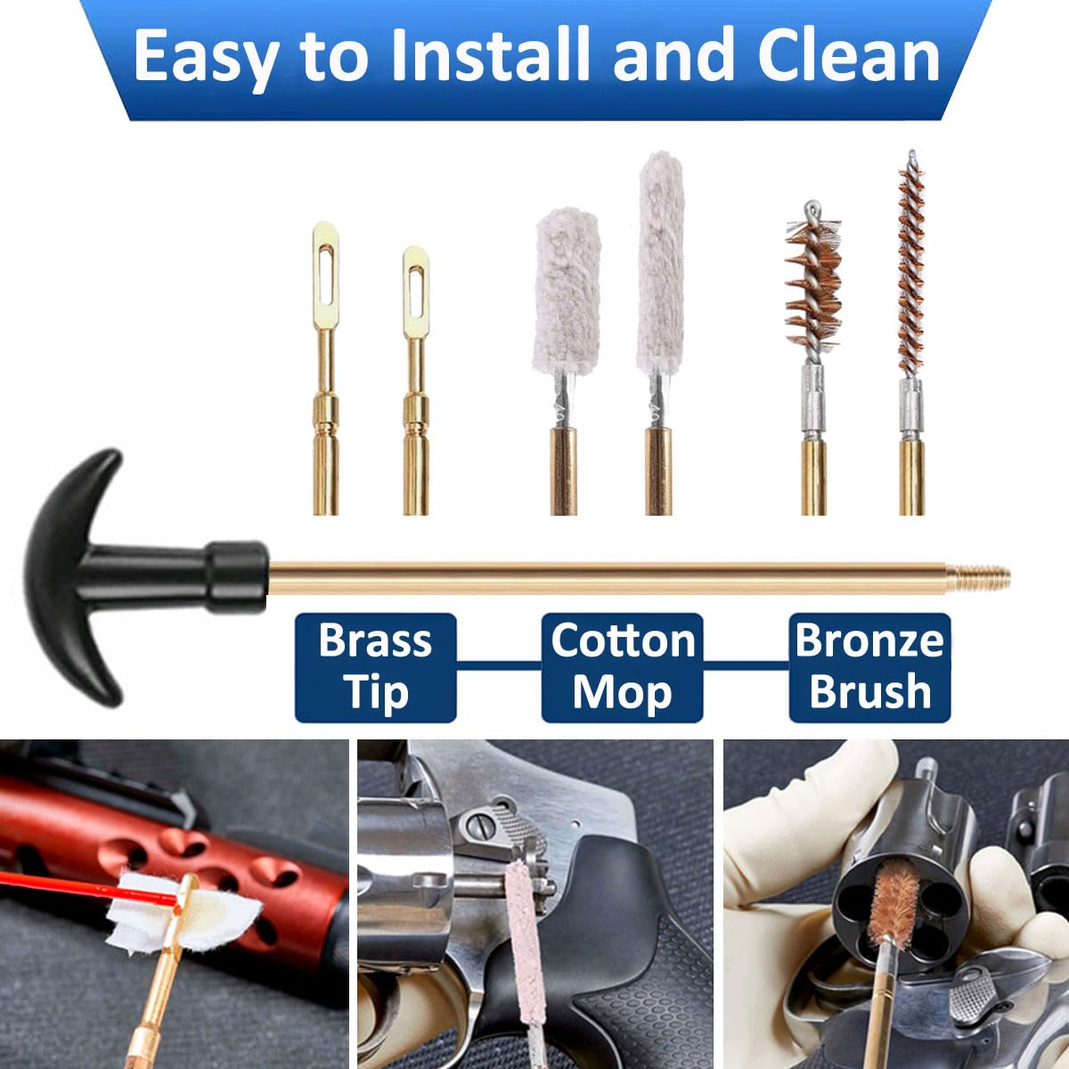 16 Pièces Kit de Nettoyage Pistolet d'entretien Kit de Nettoyage Arme et Pistolet Fusil De Chasse Cleaning Brosse Airsoft Rifle .22Cal .270 .30Cal .38Cal .40Cal .45Cal