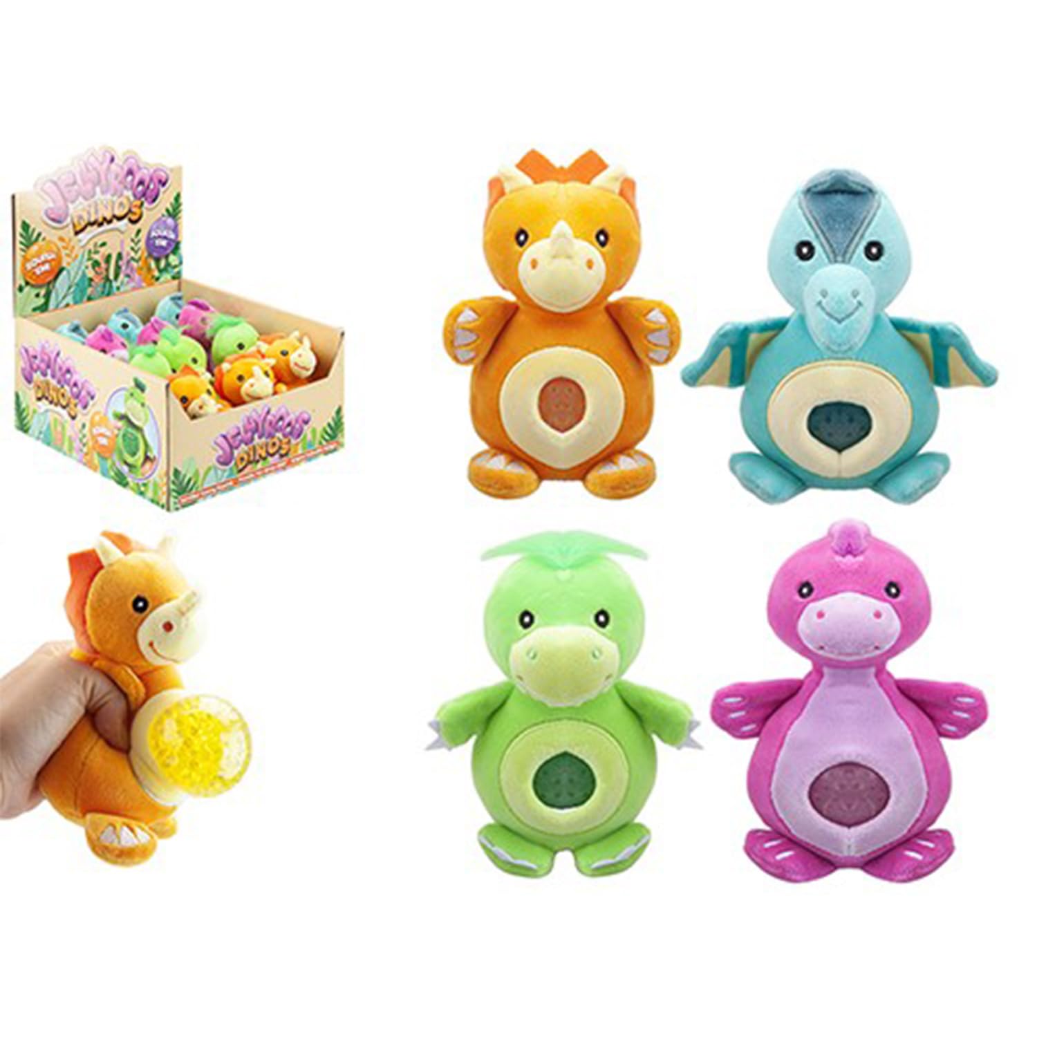 Assorted Colours Jellyroos Dinosaurs (15 cm) 1 Pc. - Squeezable & Unique Toy, Perfect for Kids Party Favors, Stress Relief, Sensory Play, & Gift