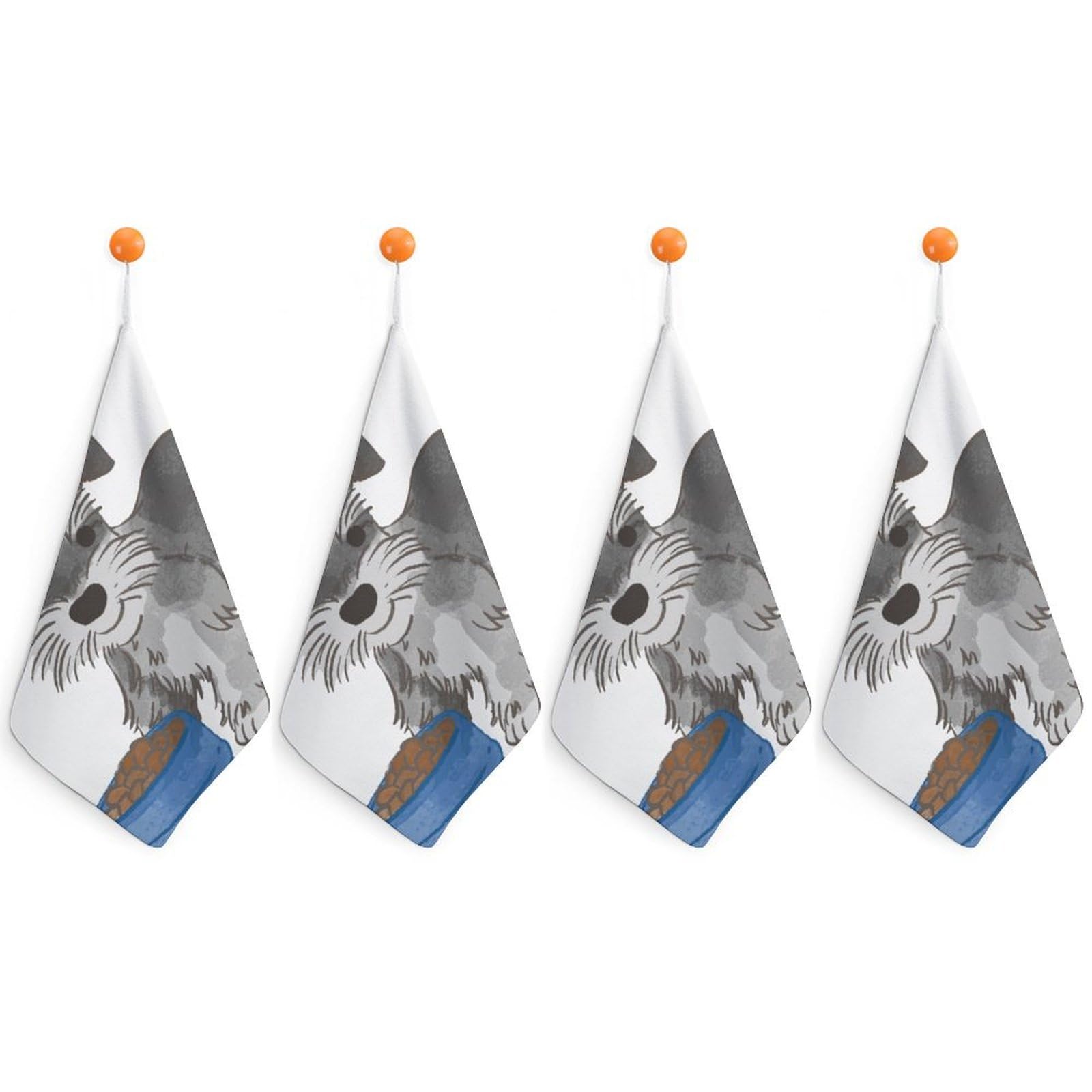 LWORZIIB 4 Piece Hanging Hand Towels, Schnauzer Dog Small Dry Hand Towel for Kitchen Bathroom