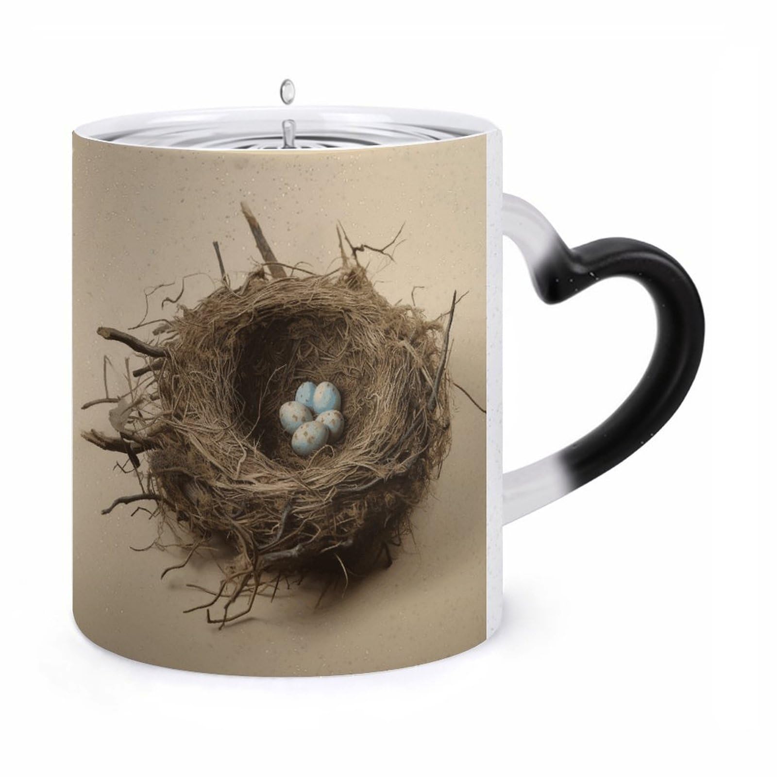 Birds Nest Magic Color Changing Coffee Mug, 11 Oz Ceramic Cup with Handle, Heat Sensitive Heat Changing Mug Temperature Changing Mugs for Office Home, Christmas Birthday Gift